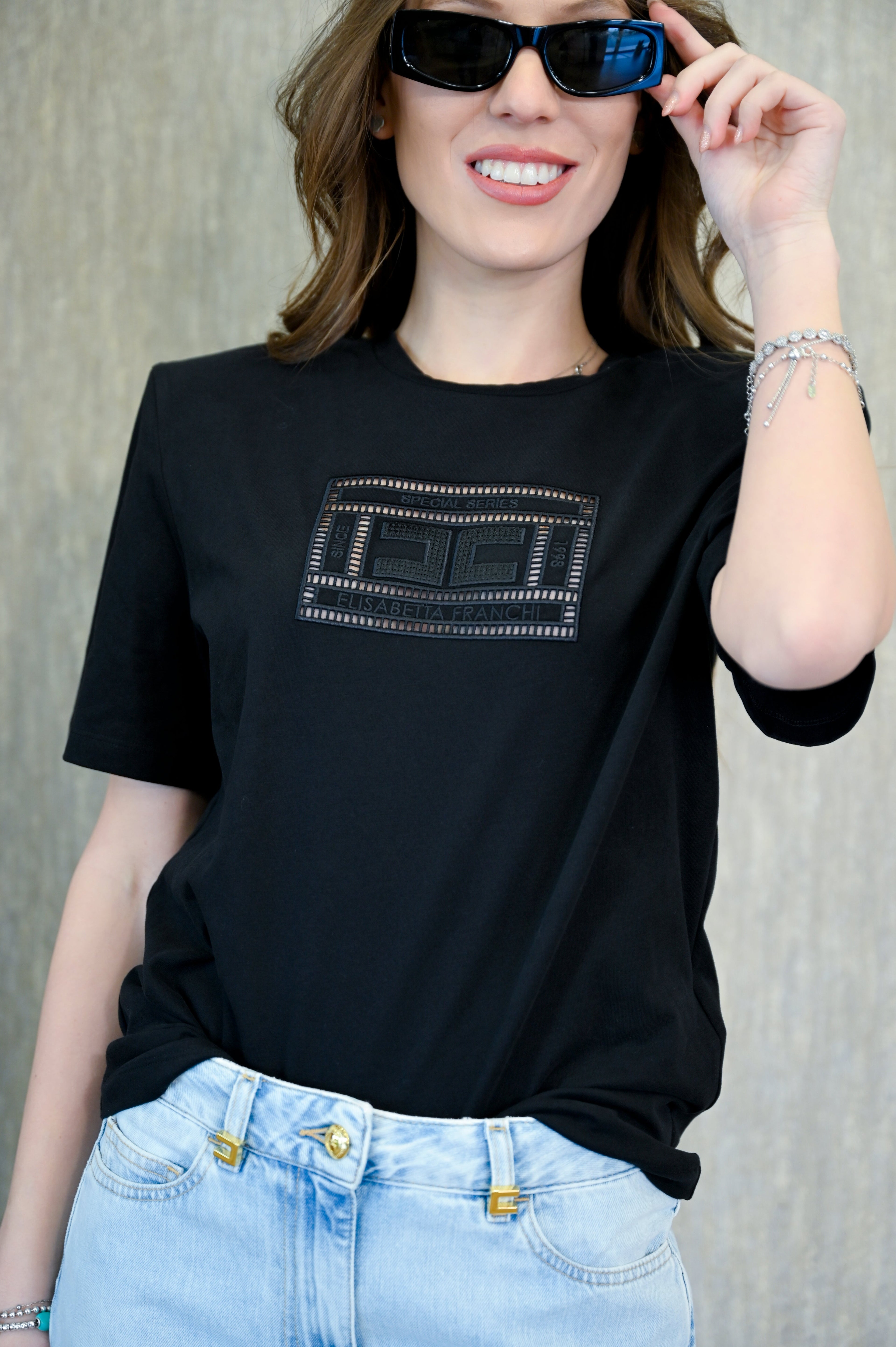 T-shirt con Dettaglio Traforato Elisabetta Franchi Elisabetta Franchi PE25