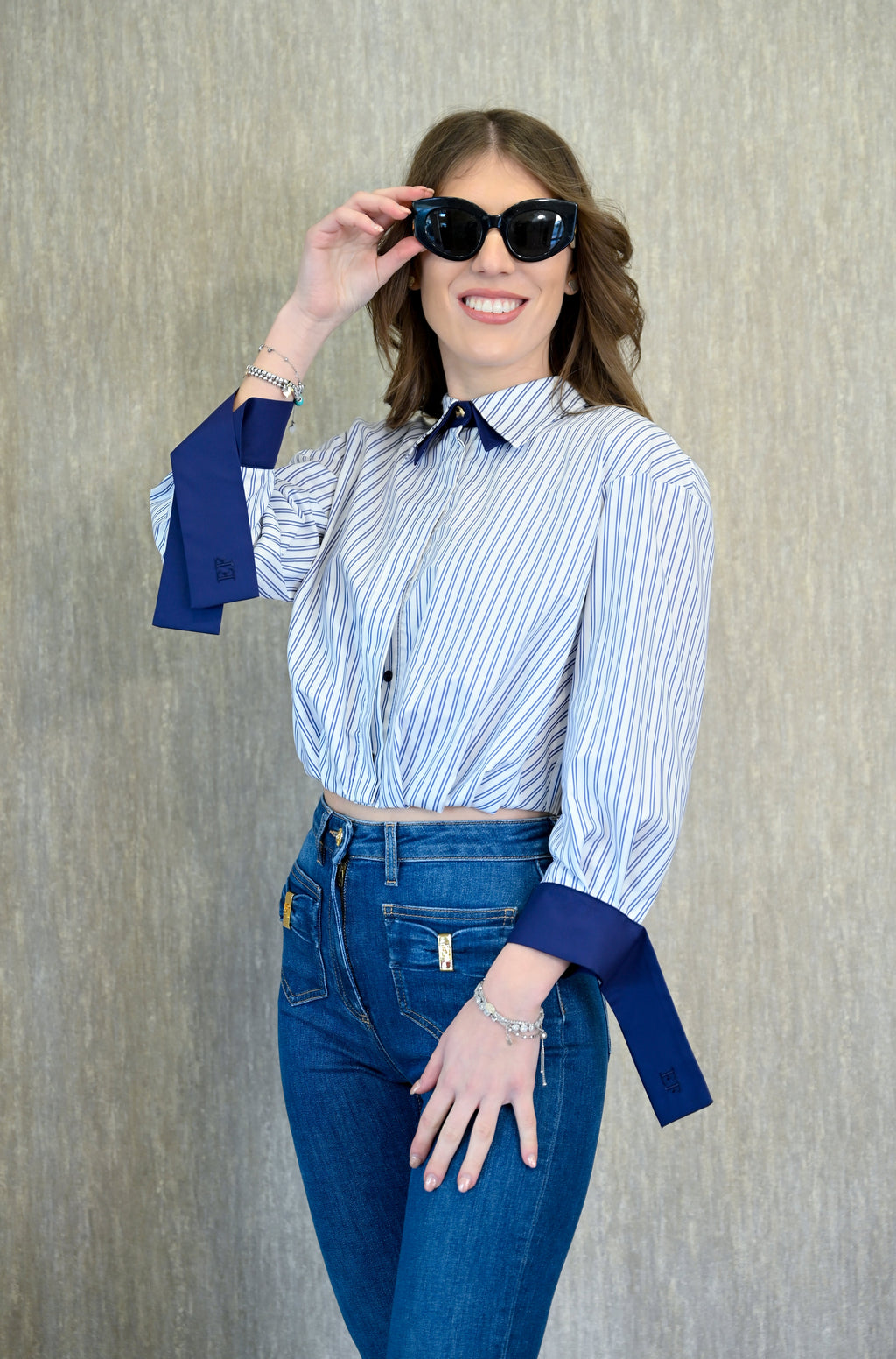 Camicia in popeline rigato con nodo sul retro Elisabetta Franchi Elisabetta Franchi PE25