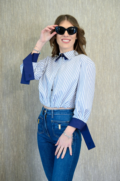 Camicia in popeline rigato con nodo sul retro Elisabetta Franchi