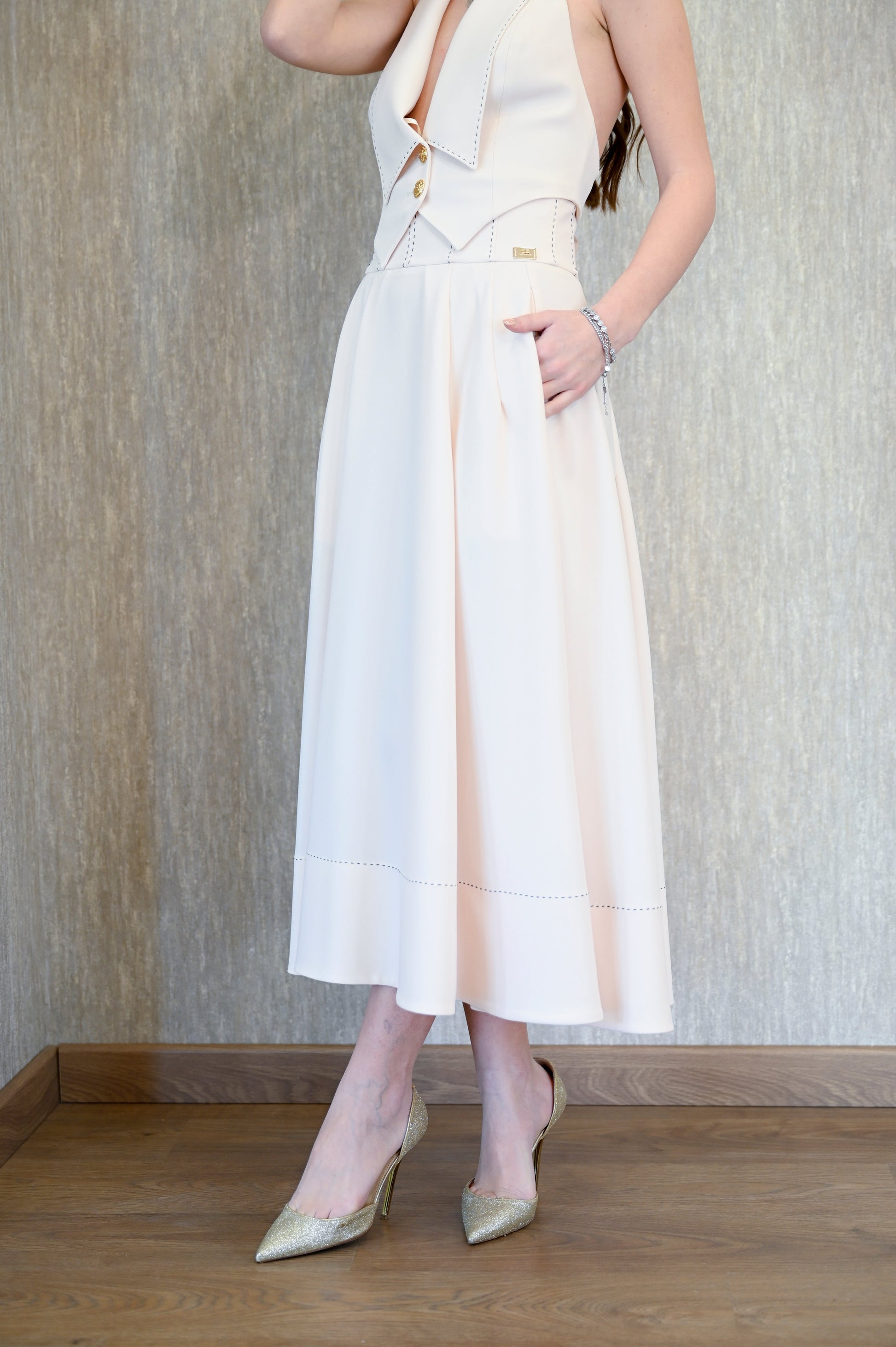Gonna a ruota in crepe con impunture a contrasto Elisabetta Franchi Elisabetta Franchi PE25