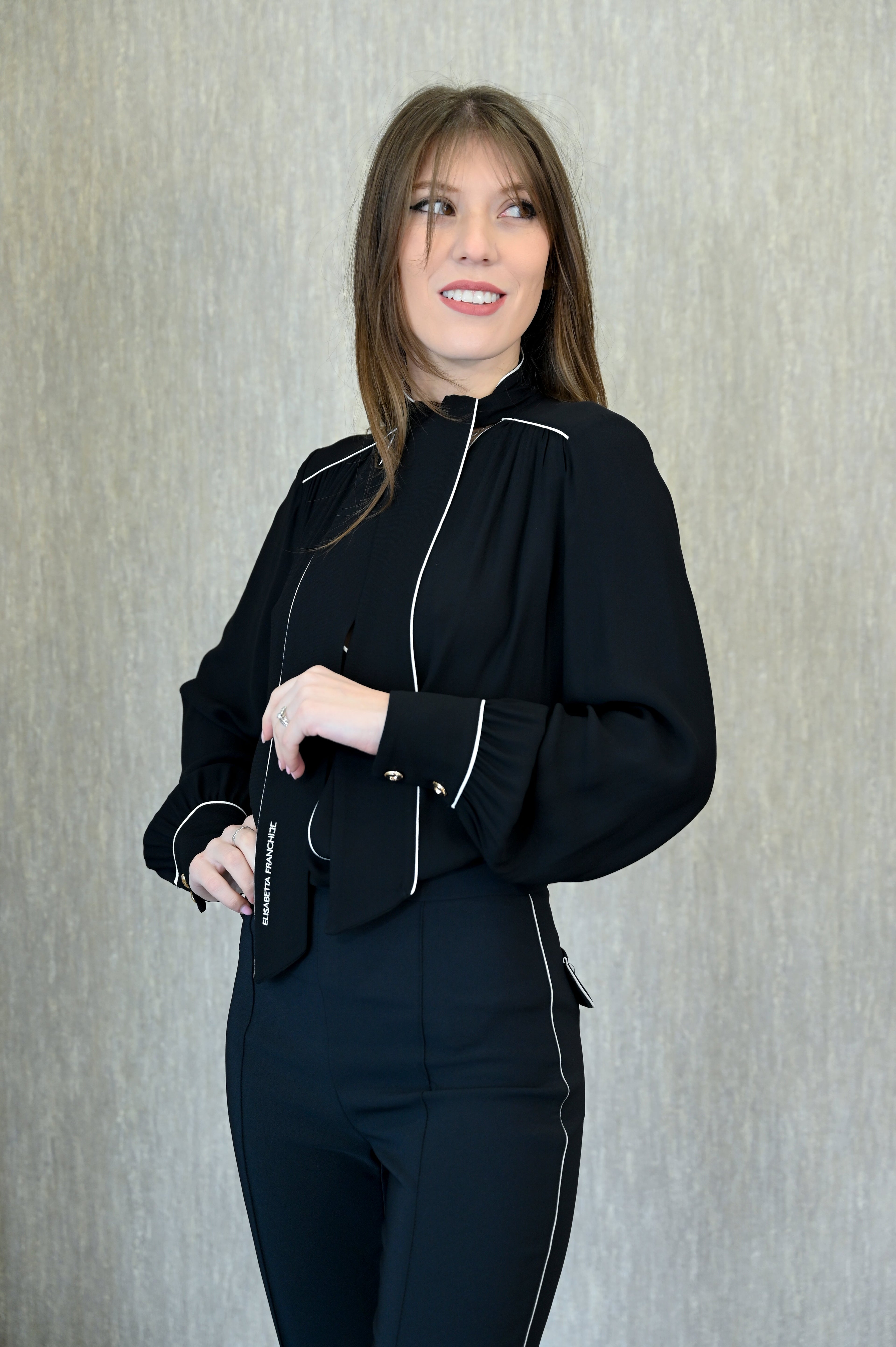 Camicia in georgette con sciarpa e piping Elisabetta Franchi Elisabetta Franchi PE25