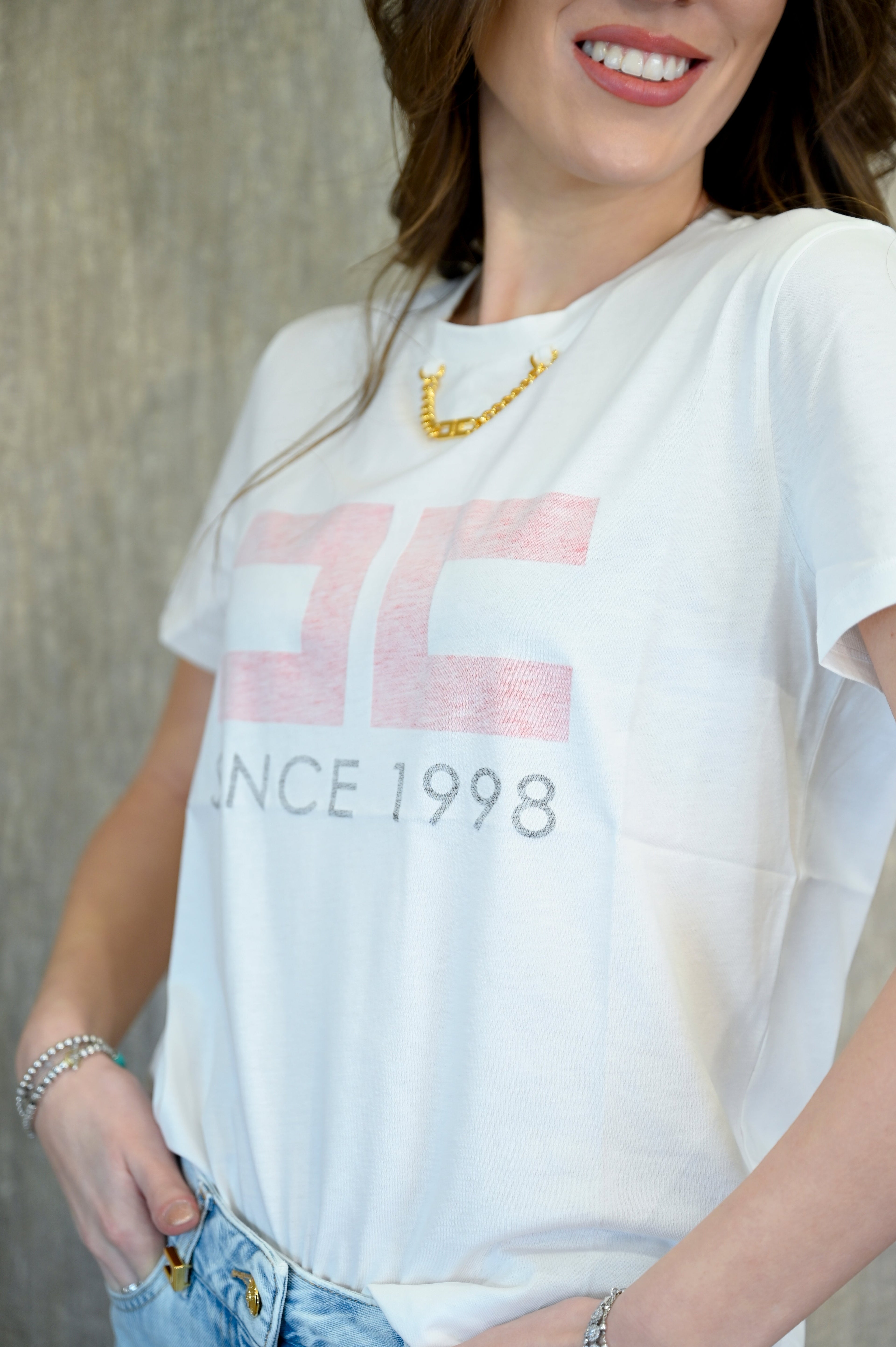 T-Shirt in jersey con spampa e catena Elisabetta Franchi Elisabetta Franchi PE25
