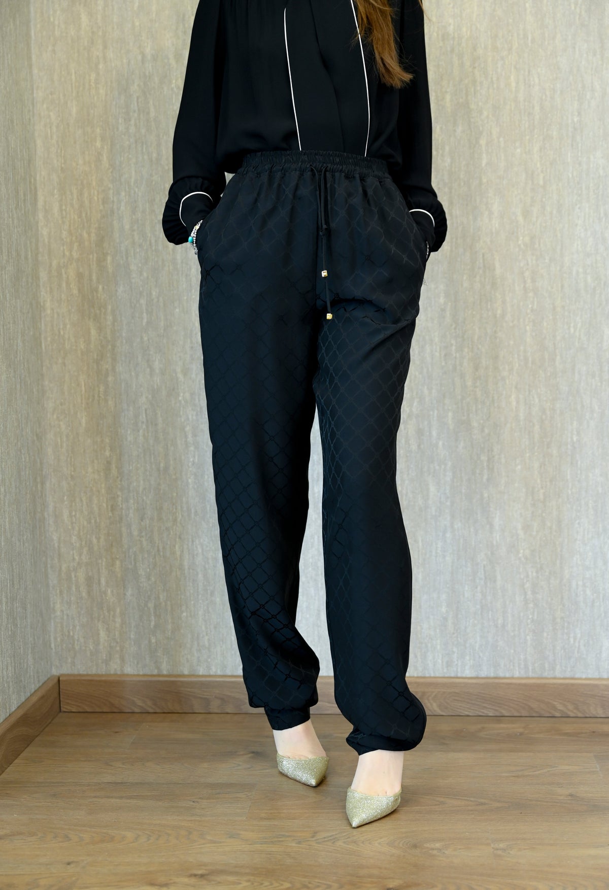 Joggers in satin con losanga jacquard Elisabetta Franchi Elisabetta Franchi PE25
