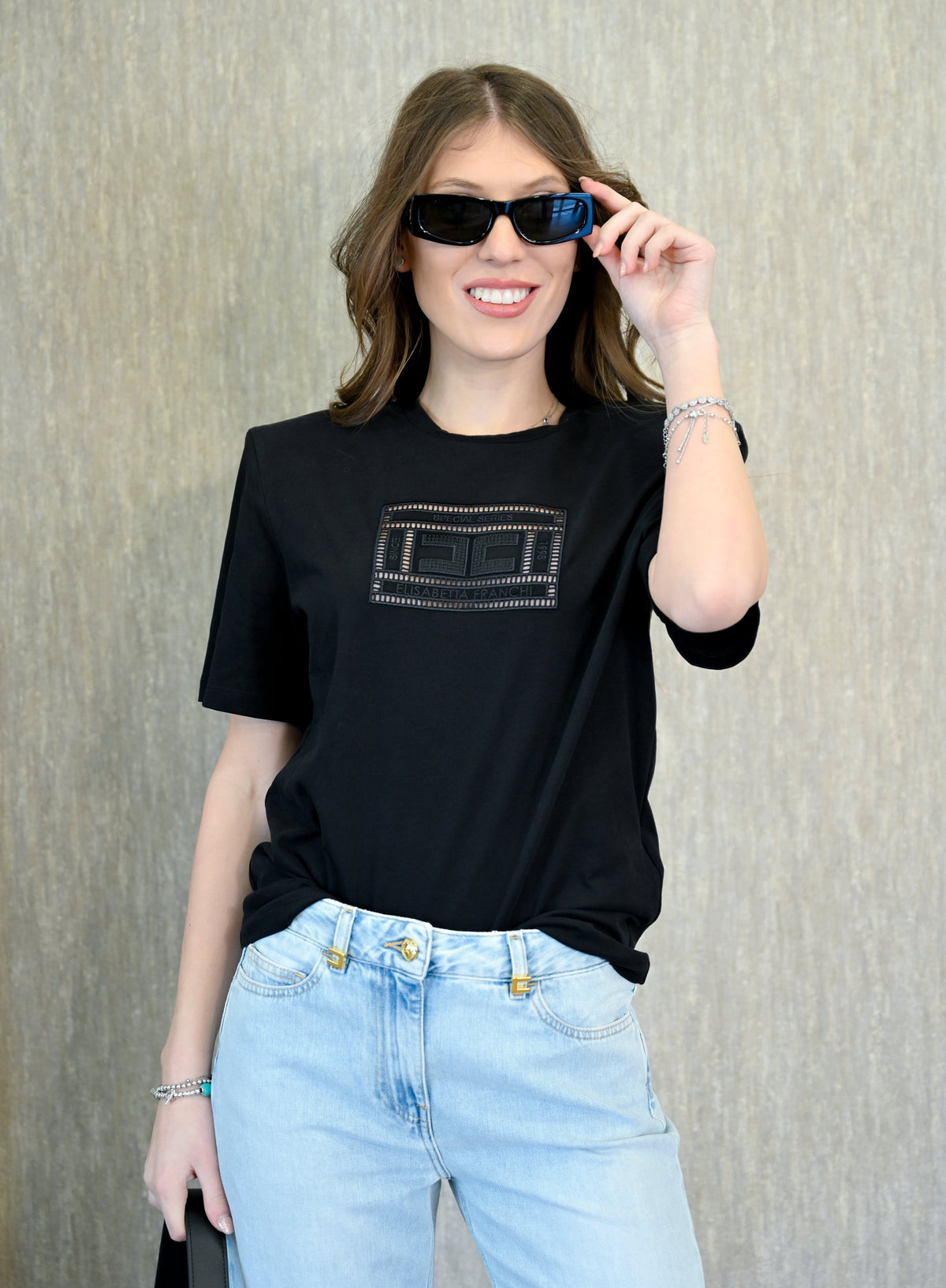 T-shirt con Dettaglio Traforato Elisabetta Franchi Elisabetta Franchi PE25