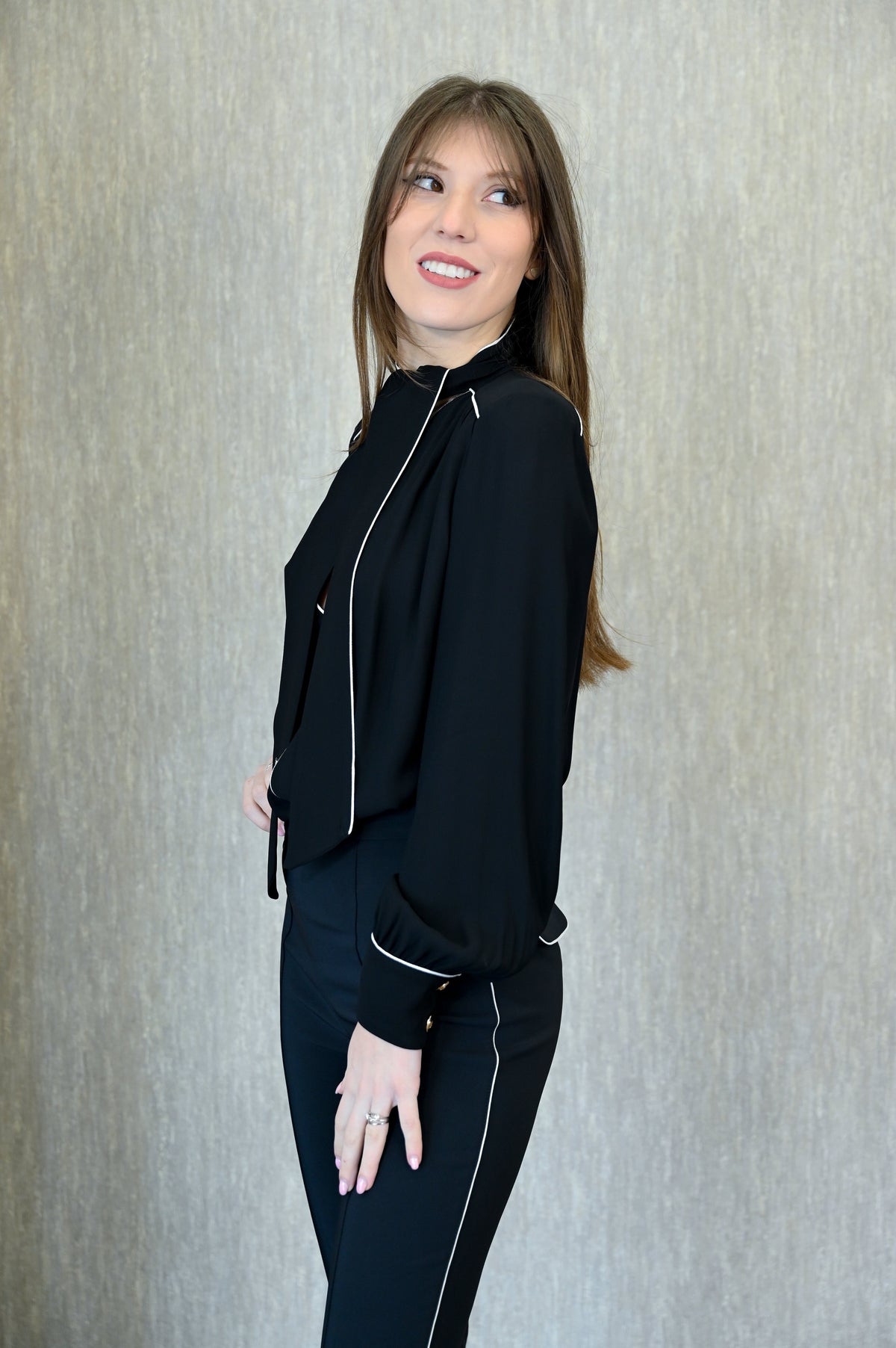 Camicia in georgette con sciarpa e piping Elisabetta Franchi Elisabetta Franchi PE25