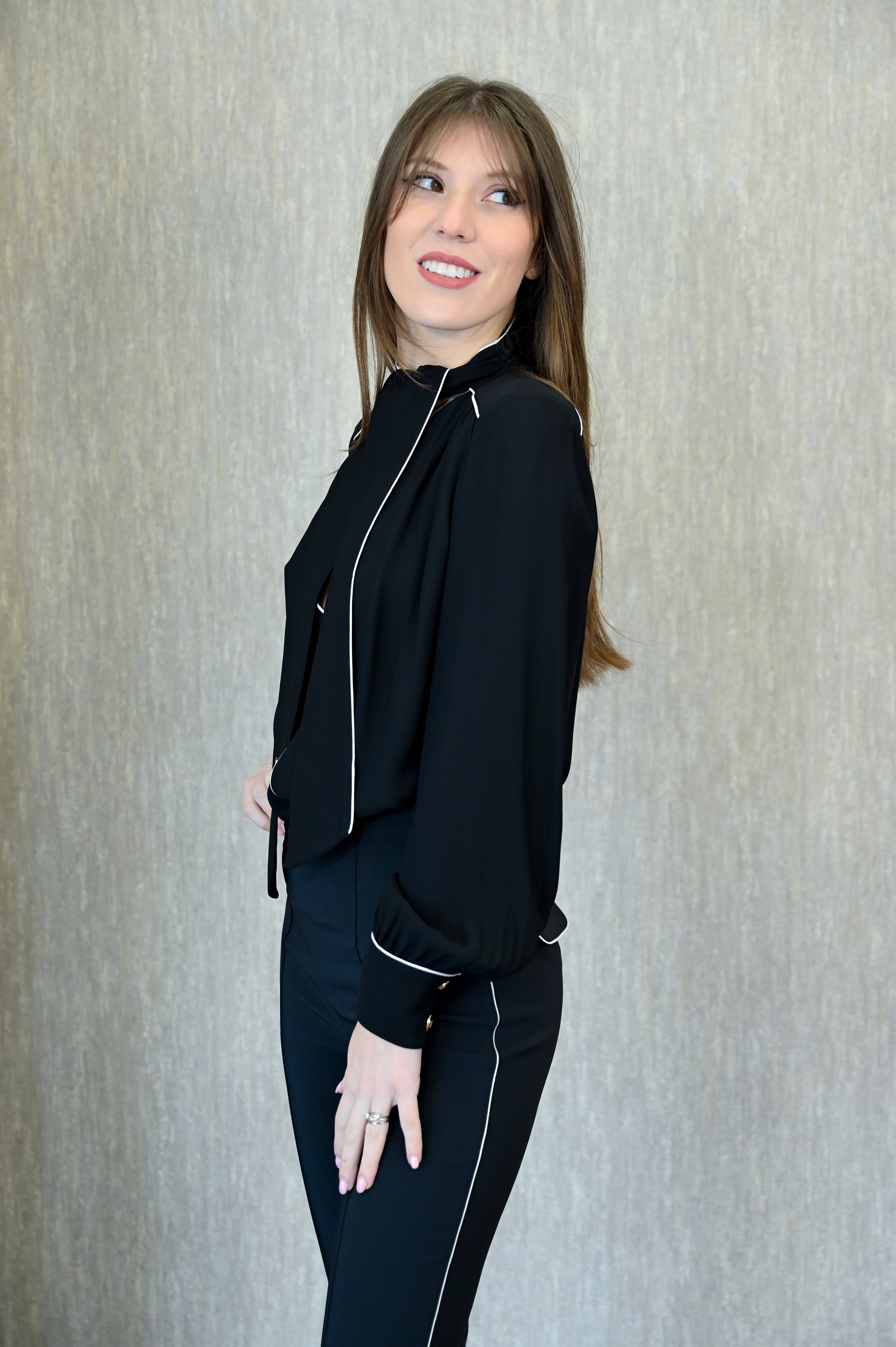 Camicia in georgette con sciarpa e piping Elisabetta Franchi Elisabetta Franchi PE25