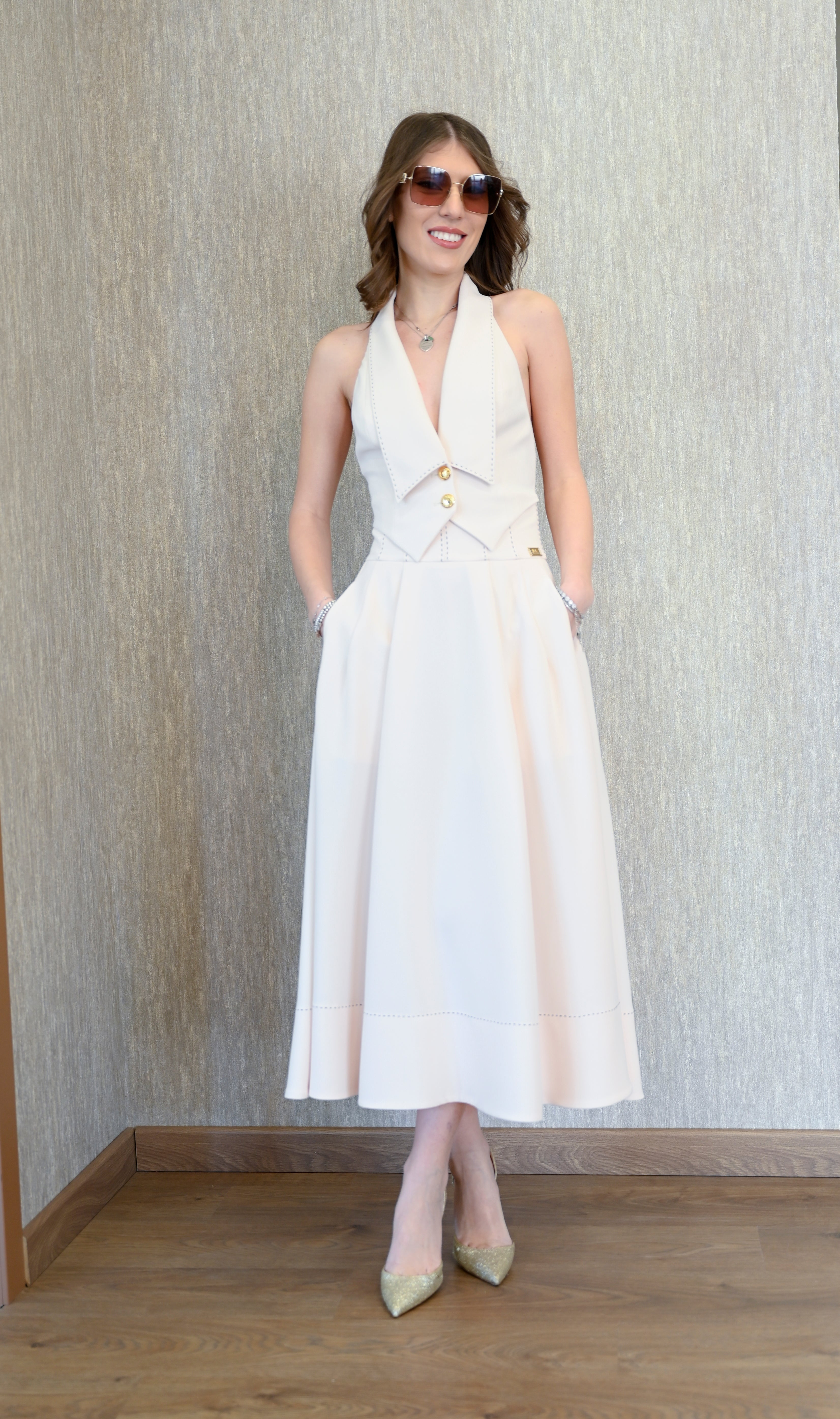 Gonna a ruota in crepe con impunture a contrasto Elisabetta Franchi Elisabetta Franchi PE25