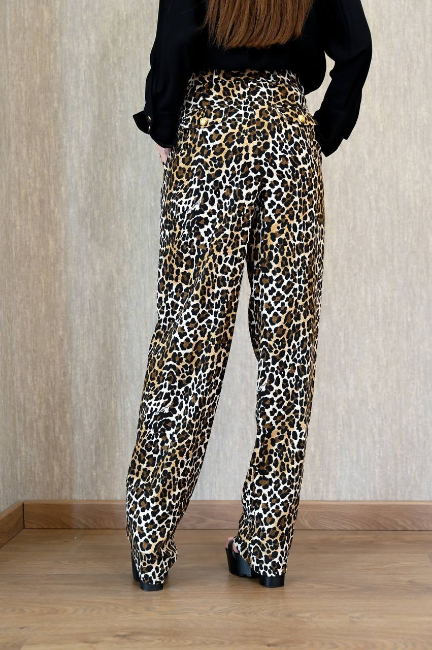 Pantalone dritto in crêpe animalier Elisabetta Franchi