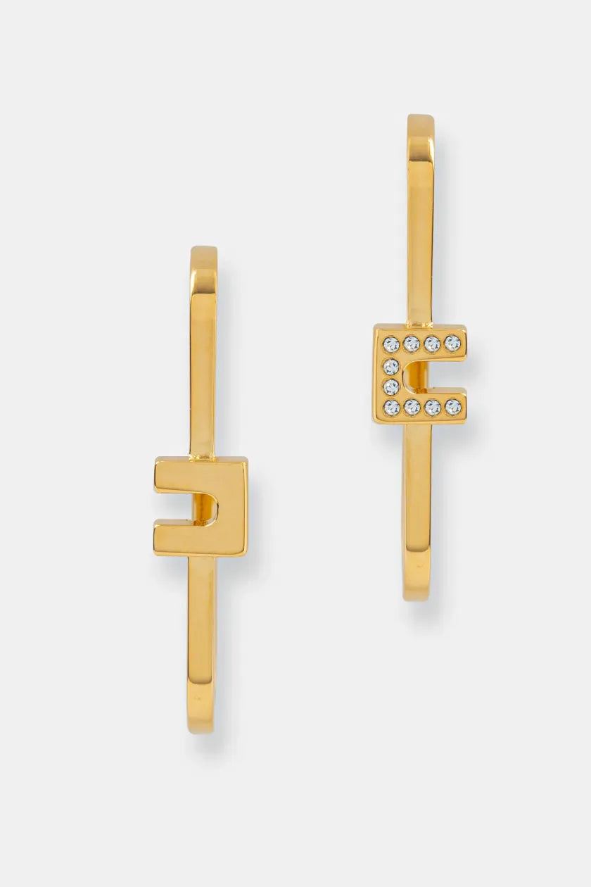 Orecchini a Cerchio con Mini Logo In Strass Elisabetta Franchi Elisabetta Franchi PE25